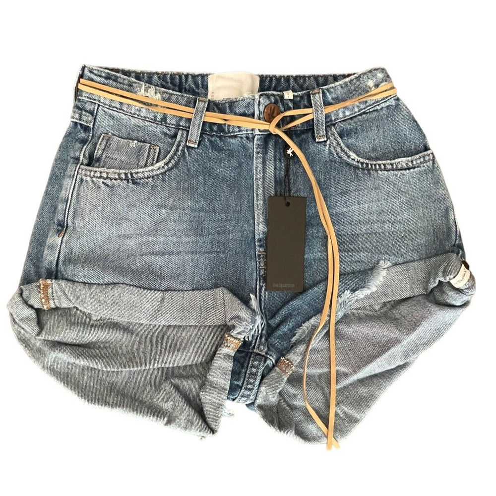 One Teaspoon 24 Pacifica Mid Waist Bandit Distressed Denim Cut-Off Shorts - New